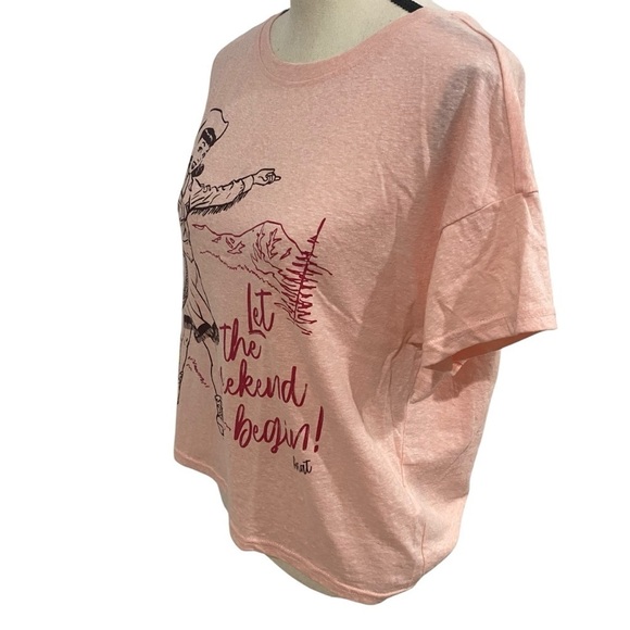 Ariat Oversized Fit Cropped Tee Sz Medium Pink Western Cowgirl - Picture 2 of 8